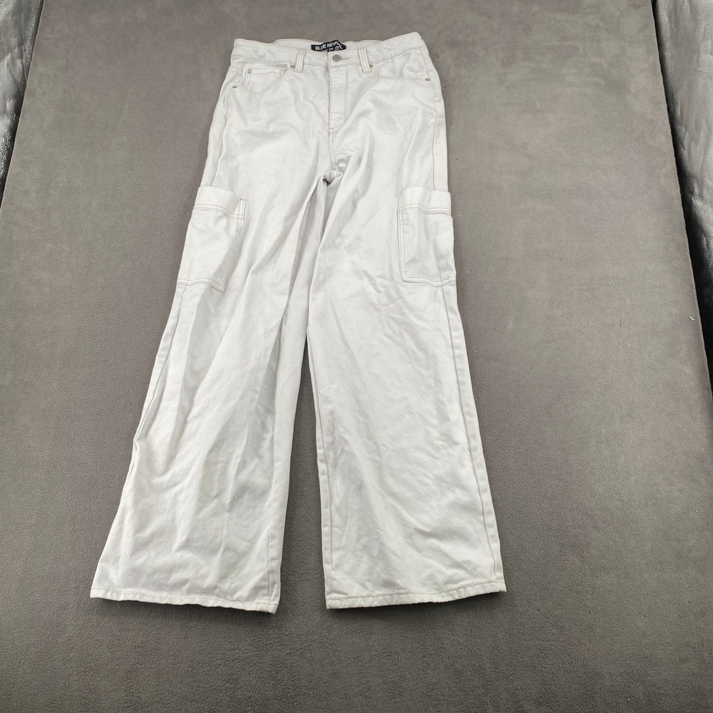Blue Revival White Cargo Wide Leg Jeans Womens 29 High Rise Utility Pants